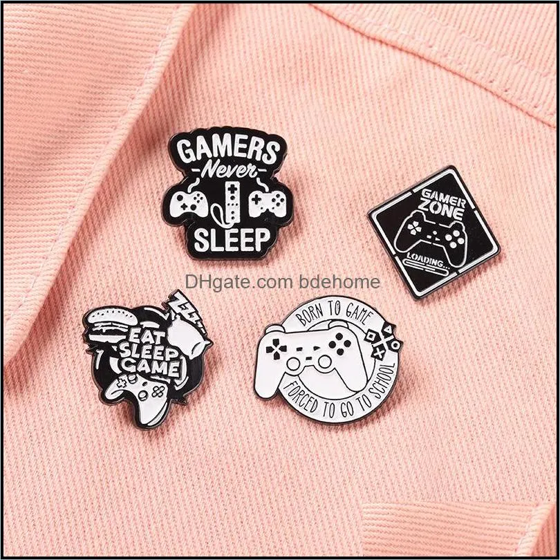 black white letter gamepad shape brooches unisex alloy enamel geometric lapel pins for game enthusiast party clothes badge accessories