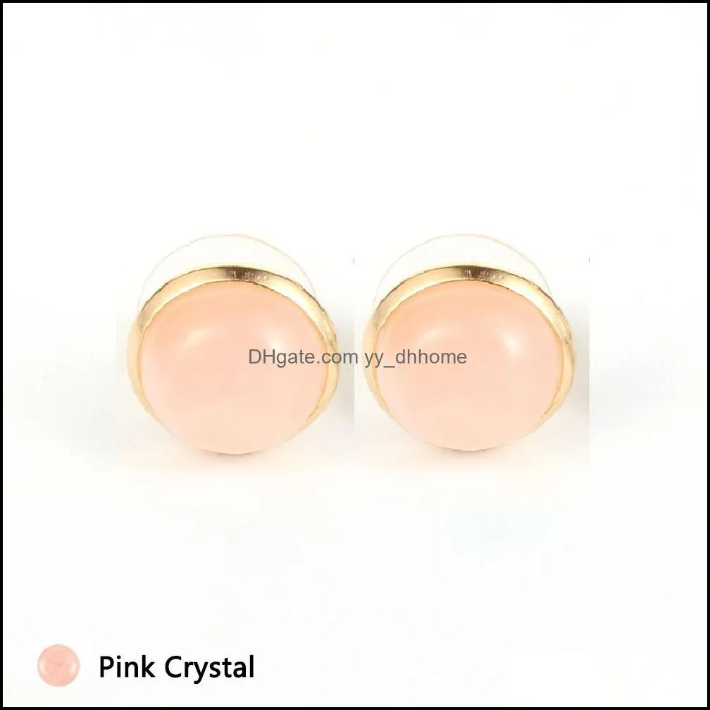 fashion natural stone gold plated stud earrings druzy crystal pink asymmetry geometric earring women girl date jewelry gift