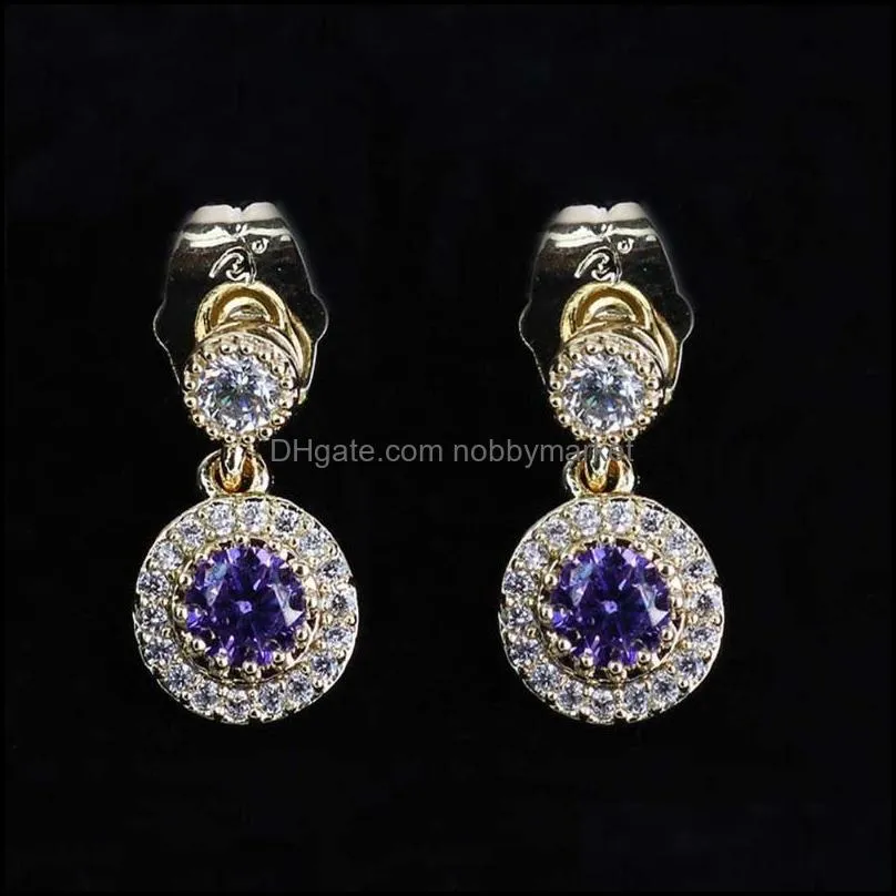 Wholesale Price Drop Women Fashion Earrings Jewelry Purple White Synthetic CZ Ear Drops For Female Party Gift Dangle & Chandelier