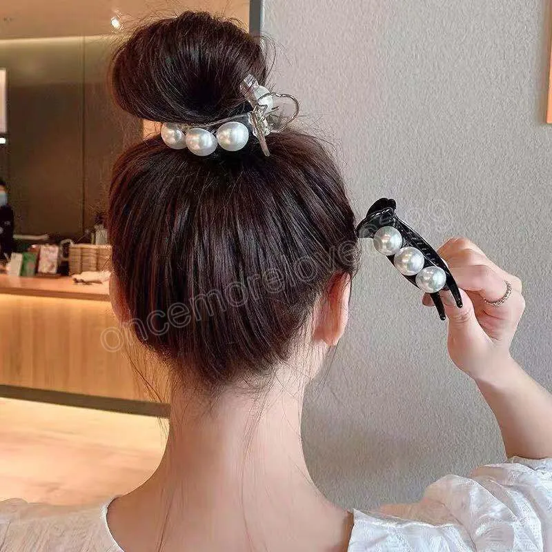 Elegant Big Pearls Hair Clips Clamps Acrylic Hair Claw Ponytail Clip Barrettes For Women Hair Accessories