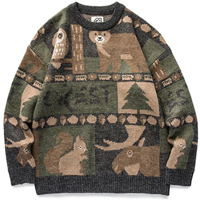 Herrtröjor vinter vintage tröja män japanska söta björn par stickade 220823