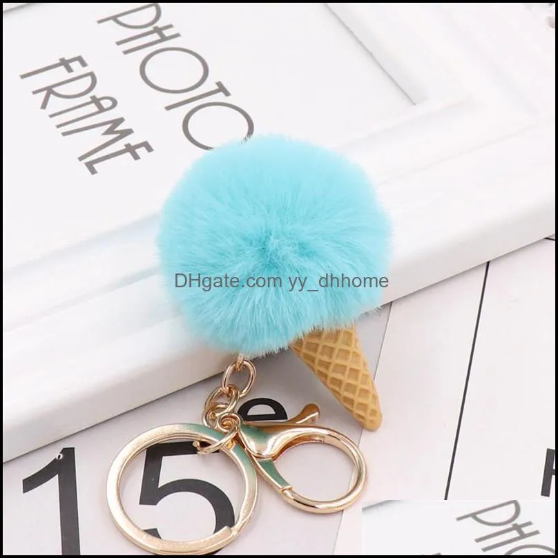 ice cream cone pompom key rings 5cm artificial faux rabbit fur keyfobs for handbag stylish puff ball keychains jewelry gifts