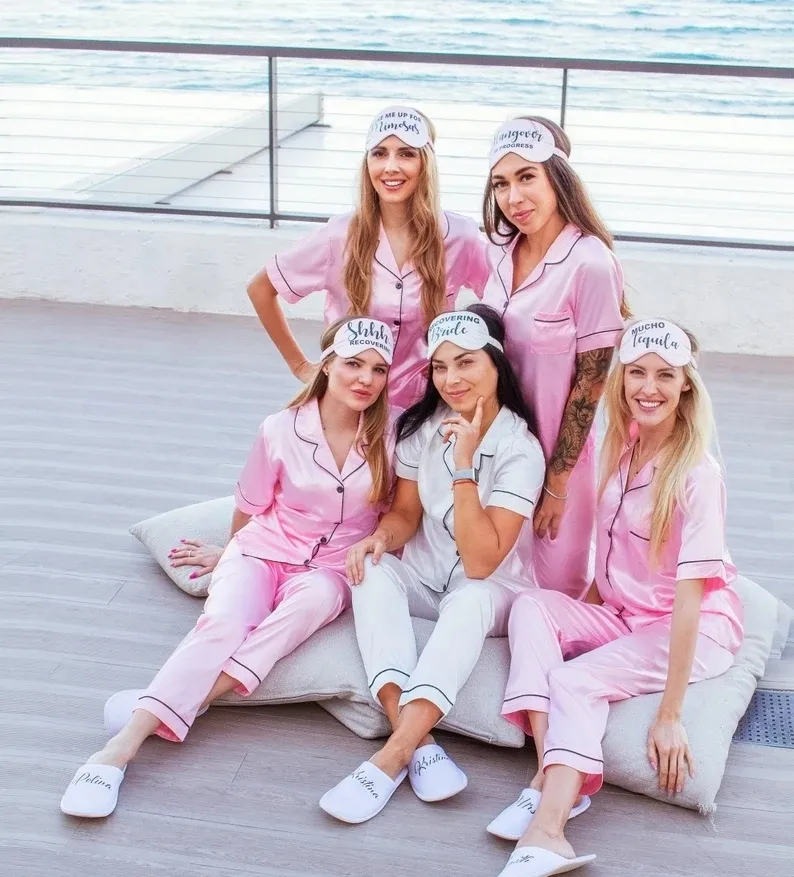Personalized Satin Pajama Set For Bridal Bachelorette Party Short And Long  Sleeves, Long Blue Pant Matching Shirt Customizable 220621 From Lian01,  $29.45