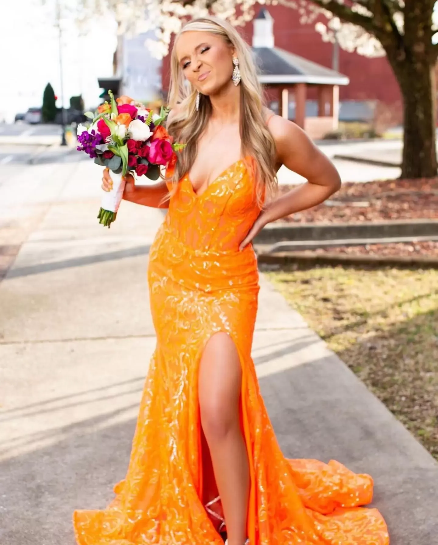 open lace back dress Khandi Flowy Date Night Dress Copper Orange Selfie Leslie