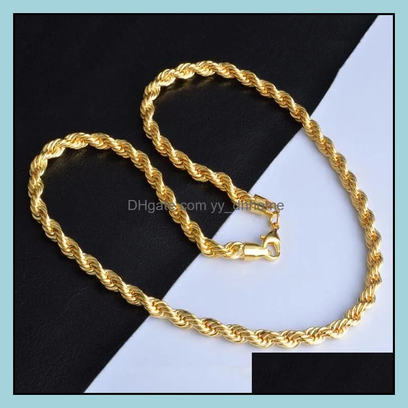 gold chains necklaces hot sale 6mm 18k golden rope chain men necklace fashion jewelry wholesale free shipping - 0184ydhx