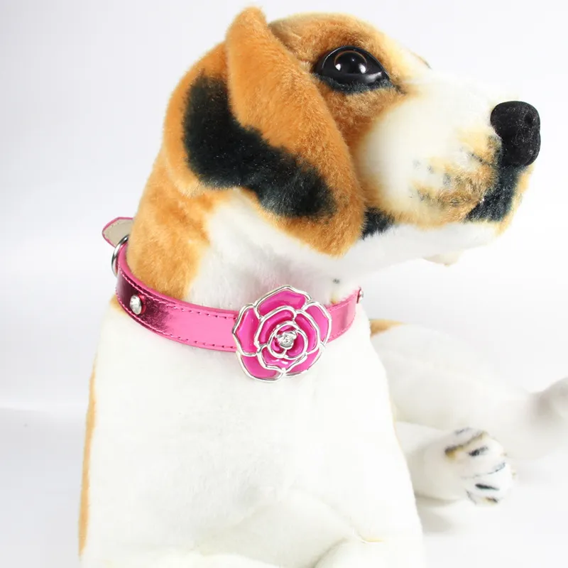 Luxury Diamante Flower Bling Dog Collar Lead Soft Leather Adjustable Puppy Cat Collar Harness