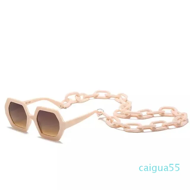 Wholesale-Hexagonal women's sunglasses Fashion retro glasses Sunglasses with chain