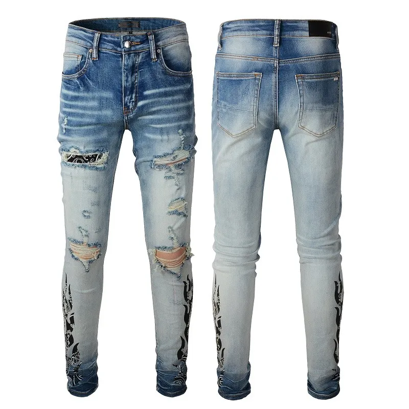 Herren Jeans Distressed Ripped Skinny Fashion Motorrad Moto Biker Kausal Denim Hosen Hip Hop Hosen