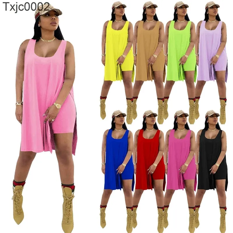 Summer Fomens Tracksuits Duas peças Designer Designer Sexy Sleeveless Loose Colet Long Split Tops Shorts Ternos de corredor Plus Size