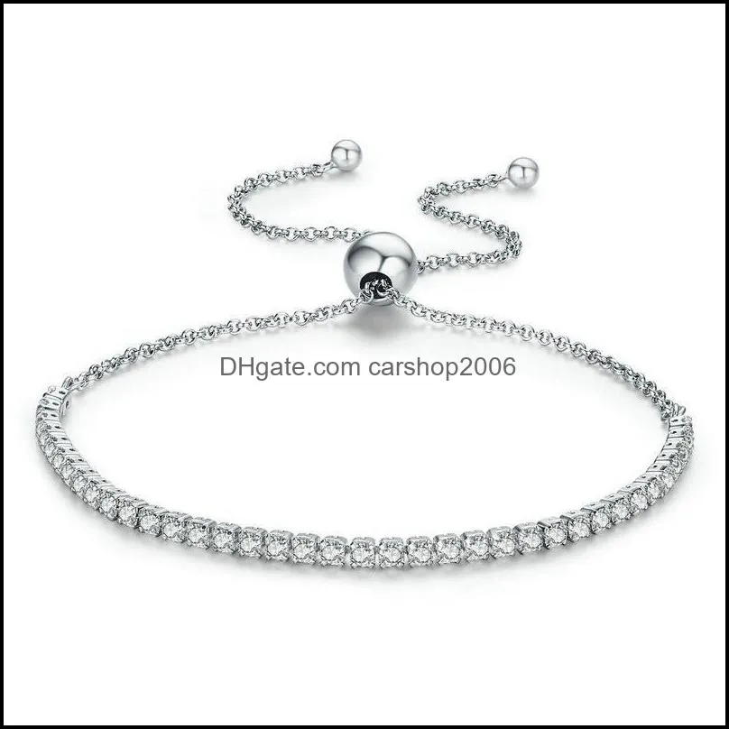 BAMOER 925 Sterling Silver Sparkling Strand Bracelet Women Link Tennis Bracelet Silver Jewelry 3 Colors 1775 V2