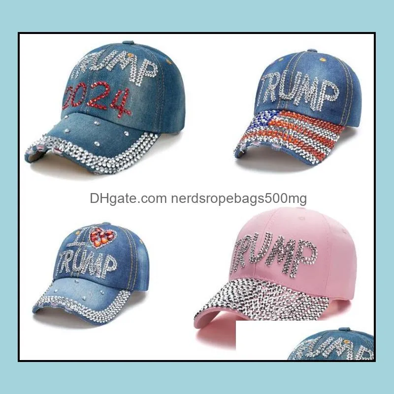 Fashion Trump Baseball Caps USA Hat Election Campaign Hats  Diamond Cap Adjustable Snapback Women Denim Diamond-Hats RRF14303