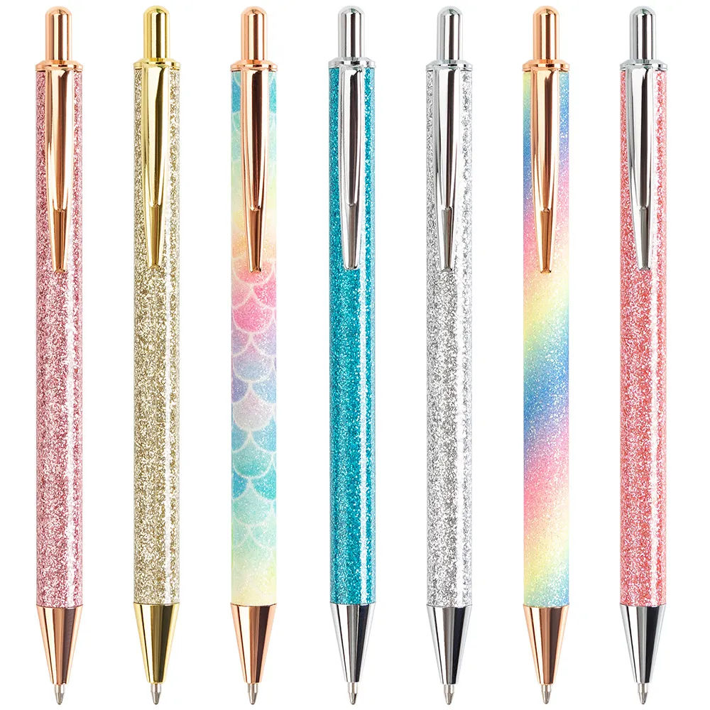 Glitter Cute Ballpoint Canetas Retrátil Click Ball Caneta Preto Ink Médio Ponto 1MM Escola Escola Suprimentos