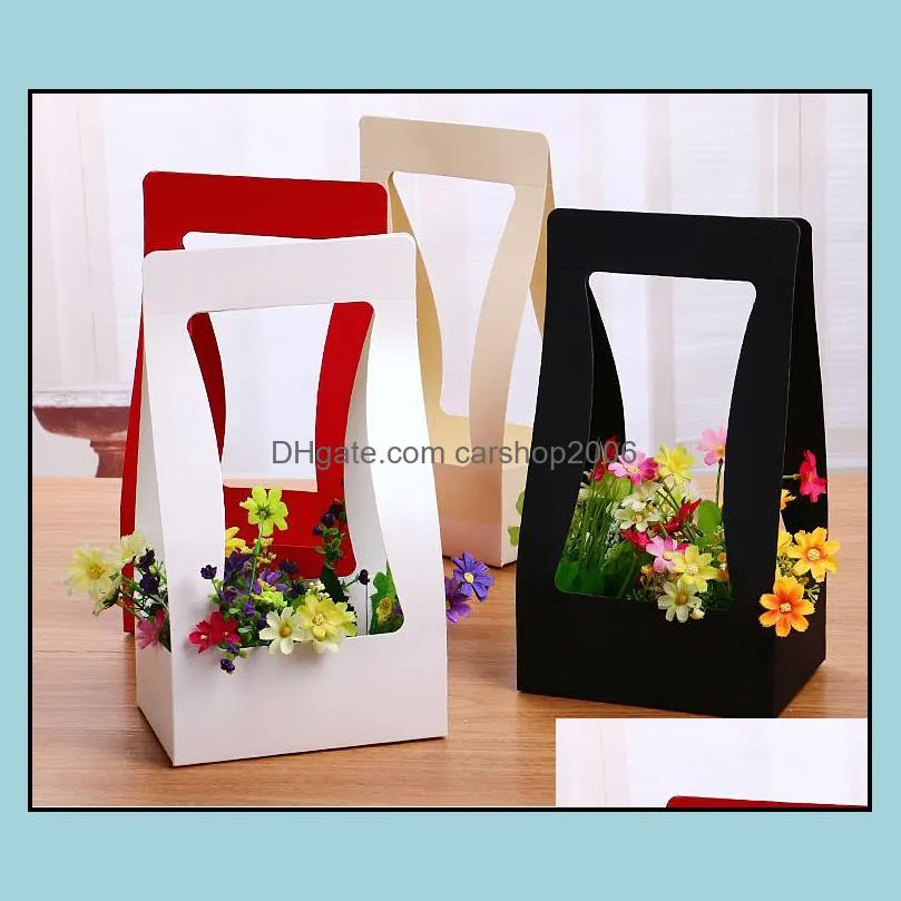 paper flower wrapping basket foldable hand held gift box portable flowers storage baskets thickening design for hanging new arrival