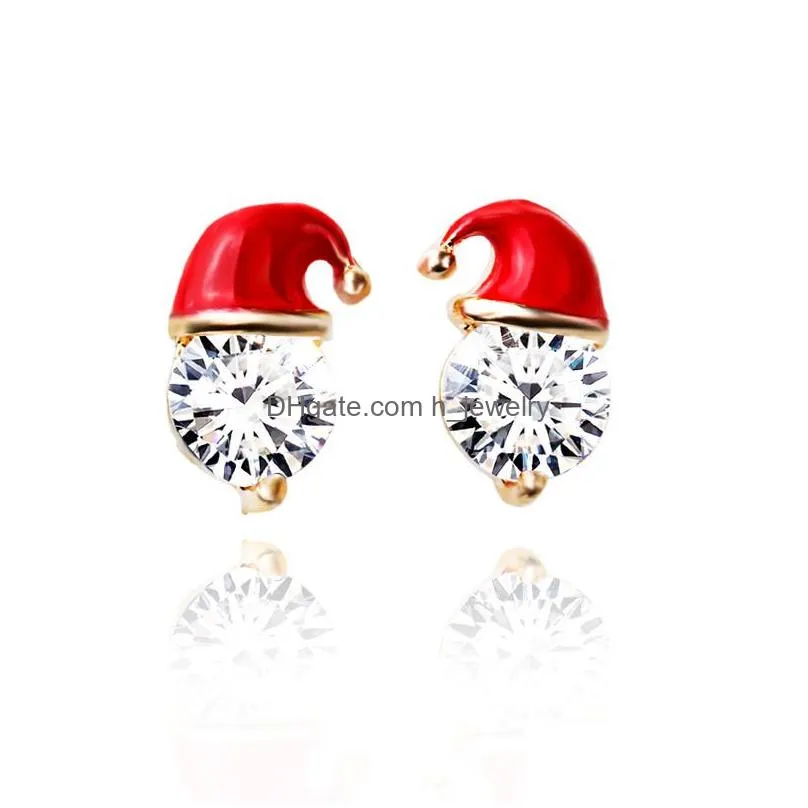 fashion jewelry stud christmas earrings for women enamel snowman xmas hat rhinestone earrings