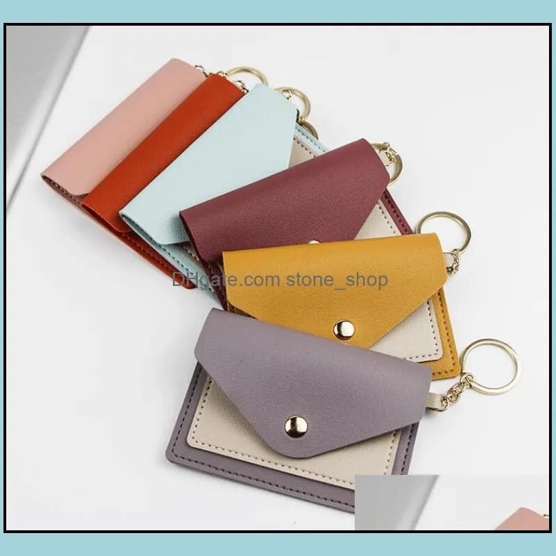 unisex pouch keychains fashion leather purse keyrings mini wallets coin credit card holder 7 colors
