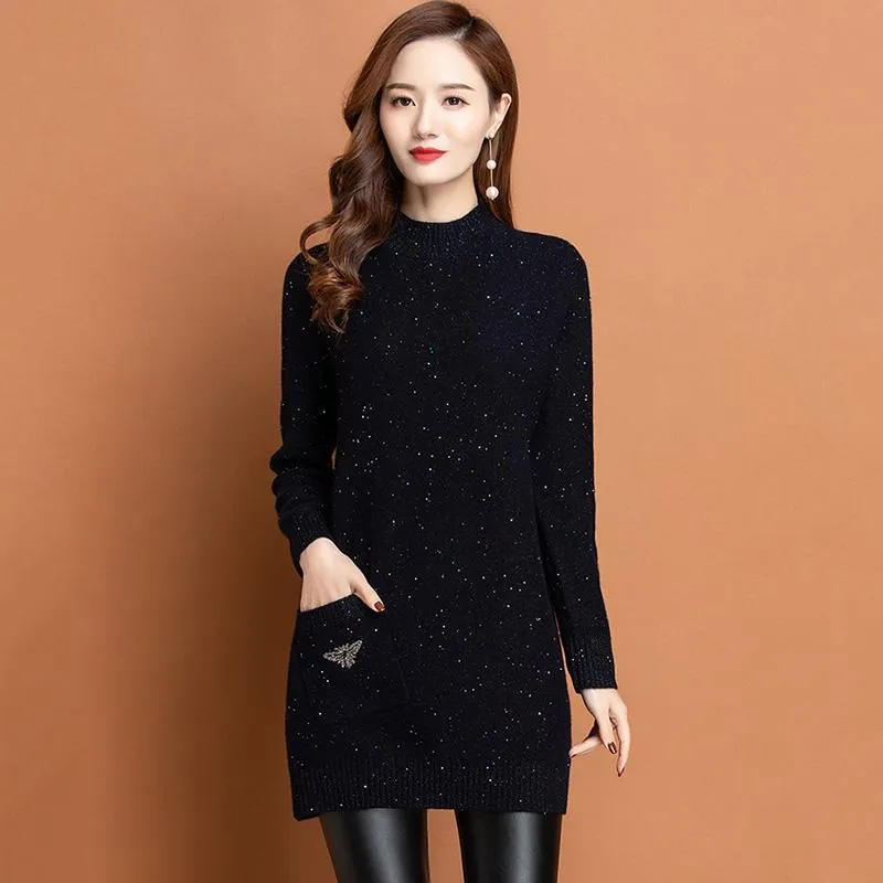 Kadın Sweaters Kadın Gevşek Kazak Sonbahar Kış 2022 Sıradan Moda Yarım Yaka Plus Kadife Kalın Örme Külkü Temel Topswomen's
