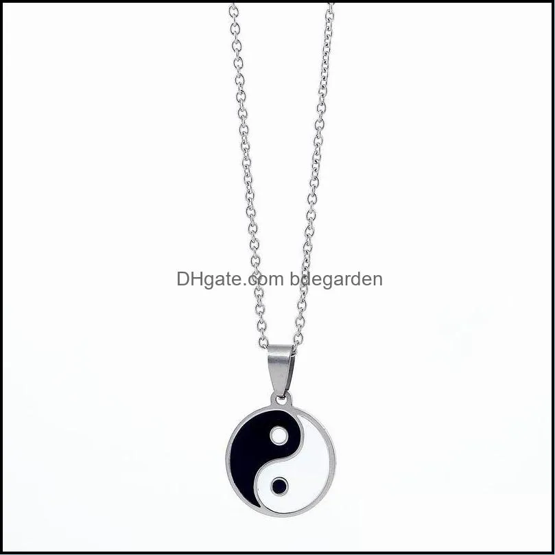 fashion tattoo tai chi necklace punk long chain yin yang symbol pendant necklace for women men jewelry