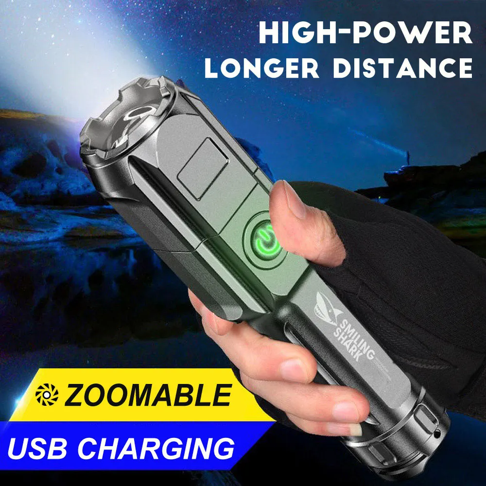 Portable High-Power Flashlight 3 Lighting Modes Rechargeable Zoomable High-Brightness Tactical LED Torch Light.