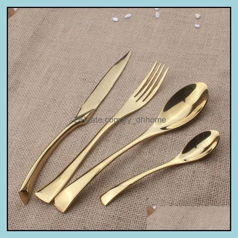 4pcs wedding gold tableware set gold knife fork spoon set stainless steel glossy gold flatware set