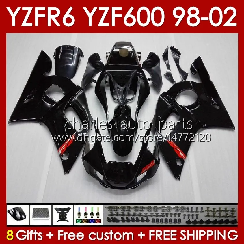 Body Frame For YAMAHA YZF-600 YZF R6 R 6 600CC YZFR6 1998 1999 00 01 02 Bodywork 145No.1 YZF 600 CC Cowling YZF-R6 98-02 YZF600 98 99 2000 2001 2002 Fairing Kit glossy black blk