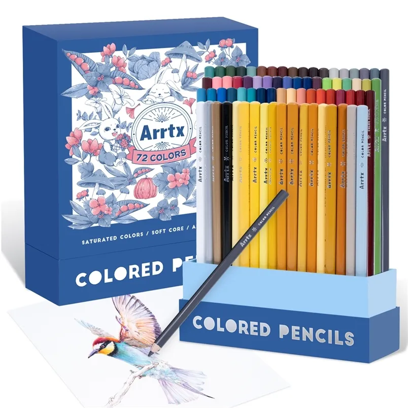 ARRTX Artist 72 أقلام رصاص ملونة مجموعة مع منظم الرأسي الرأسي منظم الرصاص المتميزات الناعمة ذات اللون الساطع للرسم 220722