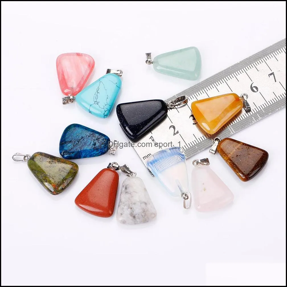 natural stone trapezoid pendant necklace opal tiger`s eye pink quartz crystal chakra reiki healing pendulum necklaces