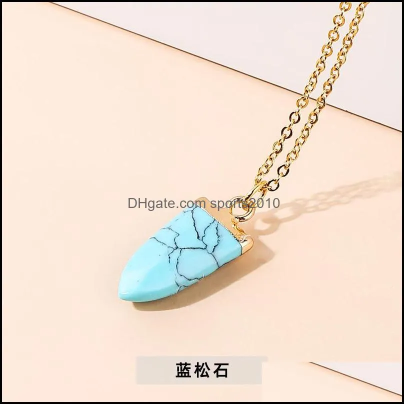 cone stone crystal charms gold chain pendant necklaces black blue opal quartz wholesale jewelry for women