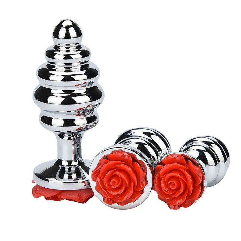 Erotica Anal Toys Round Rose Blume Pull Perlen Butt Plug Metal S/M/L 3 PCs Set Expander Anus Sex für weibliche männliche 220507
