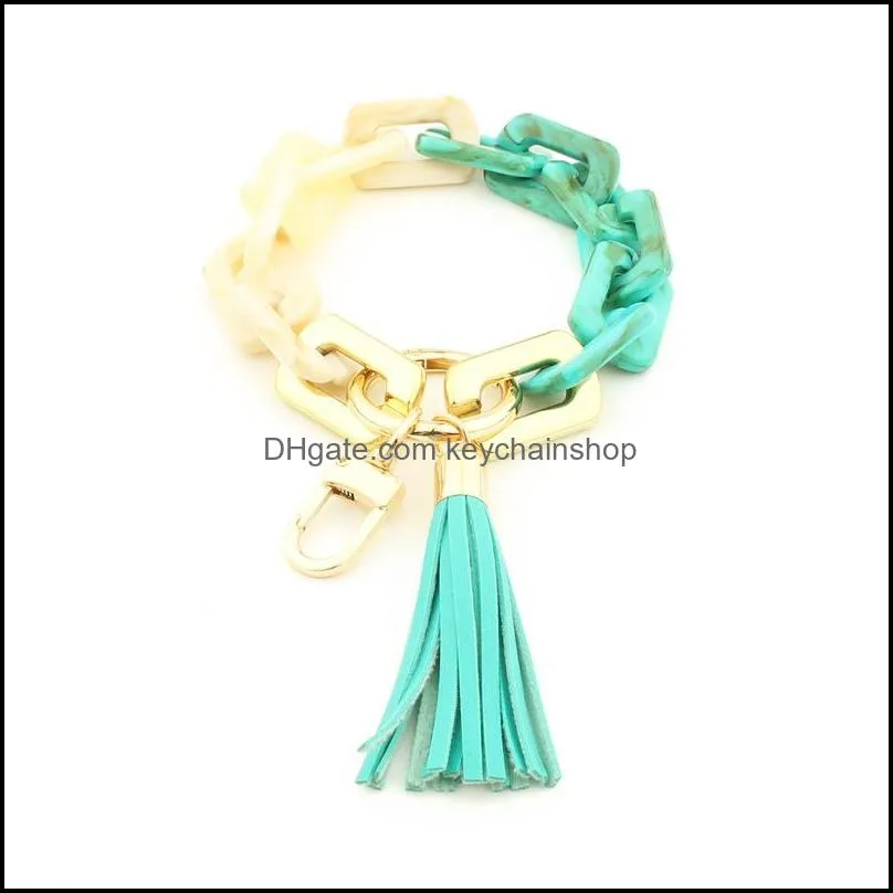  keychains key rings fashion jewelry women accessories wristlet bangle bracelets acrylic link chain leather tassel phone charms bag