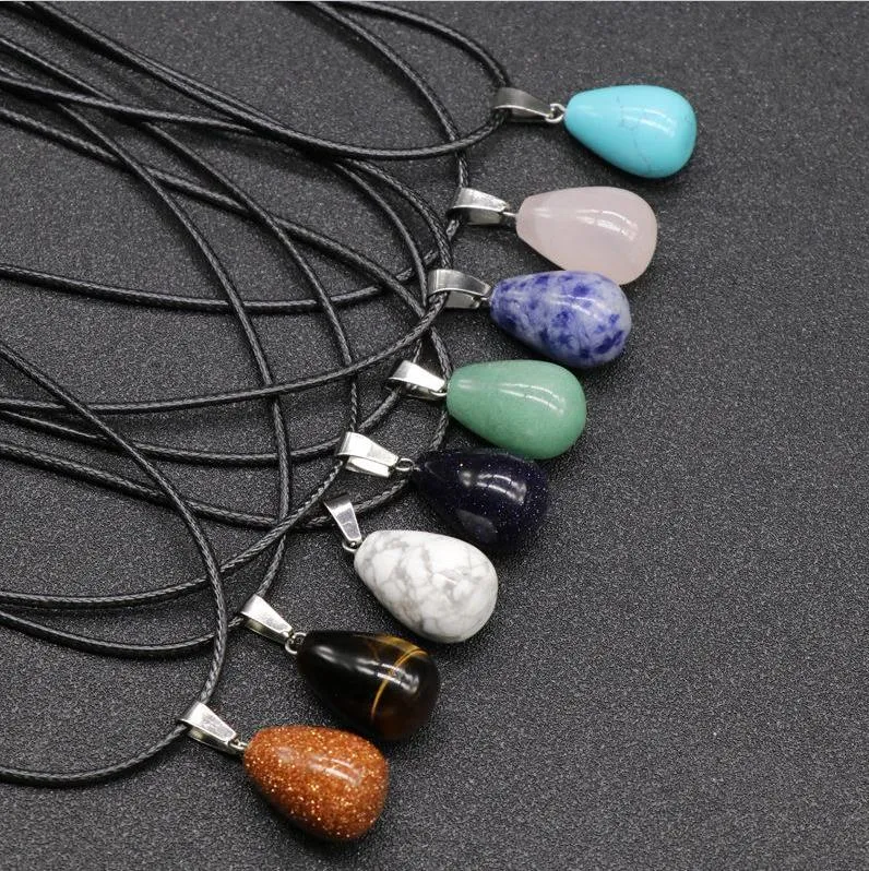 Cristão de pedra de goda aquática Quartz Opal Pingente Chains de couro para homens jóias de moda feminina