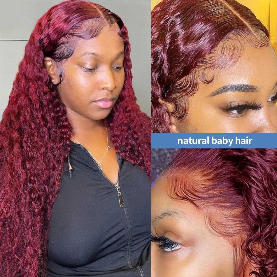 30 Inch 99j Burgundy Deep Wave 13x4 Lace Front Synthetic Wigs Simulation  Human Hair Red Colored Curly Frontal Closure Wig For Women From 12,34 €
