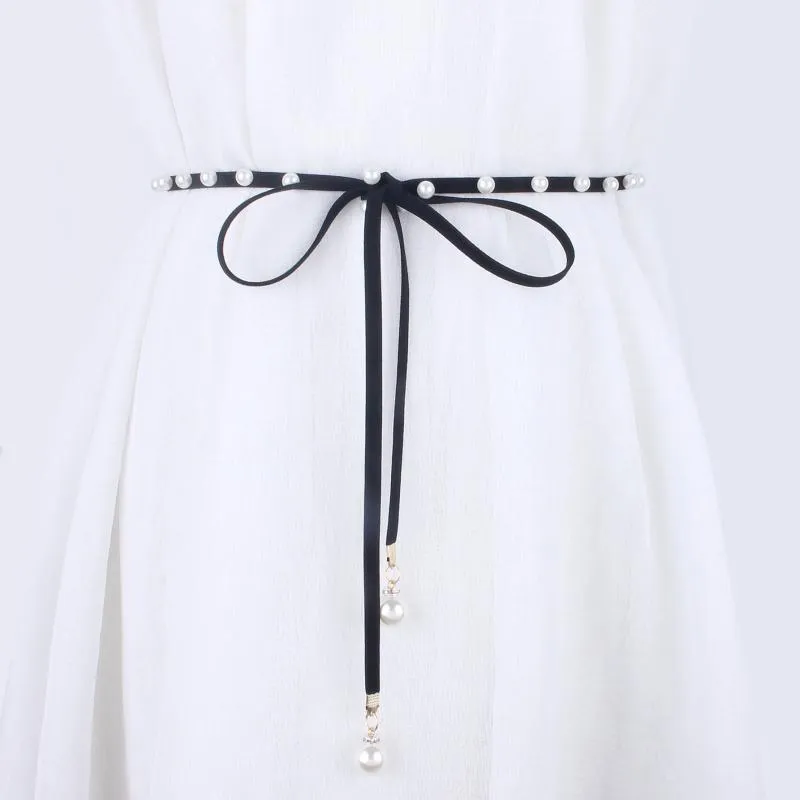 Cinture Cintura di perle di arrivo per donna Abito decorativo fine Corea annodata in pelle Corda Catena in vita Accessori femminili Cinturini