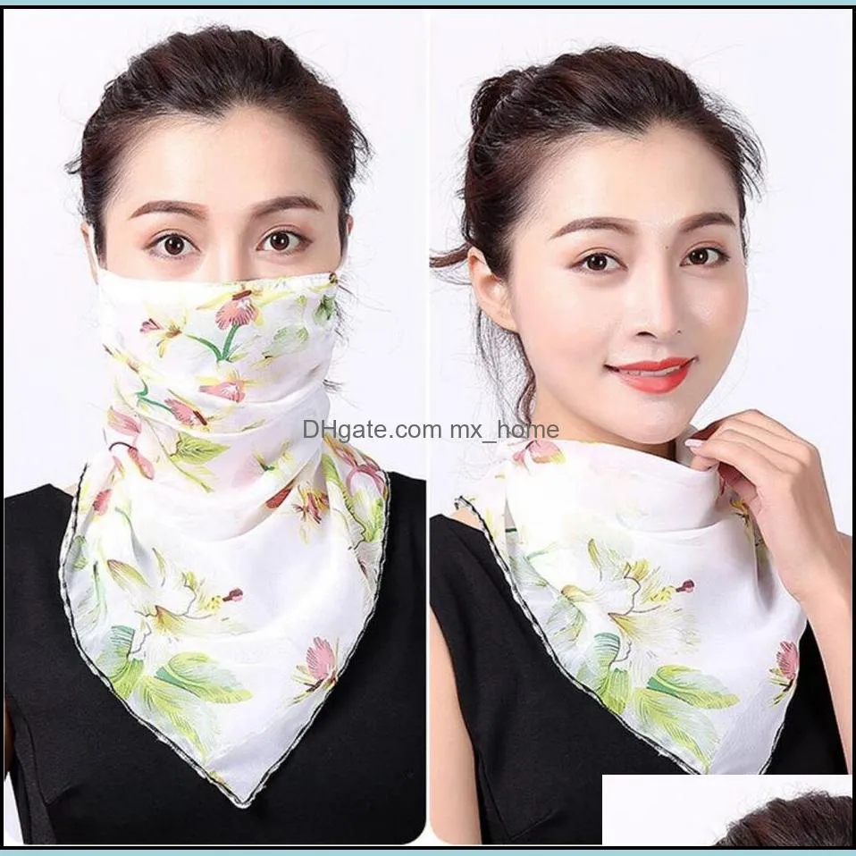 Women Scarf Face Mask 38 Styles Silk Chiffon Handkerchief Outdoor Windproof Half Face Dust-proof Sunshade Masks LJJO7663