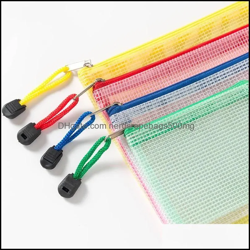 10pcs Portable Thickened File Folder Organizer Bag Mesh Zipper Transparent Files Folders PVC Bags Storage Organizers 189 J2