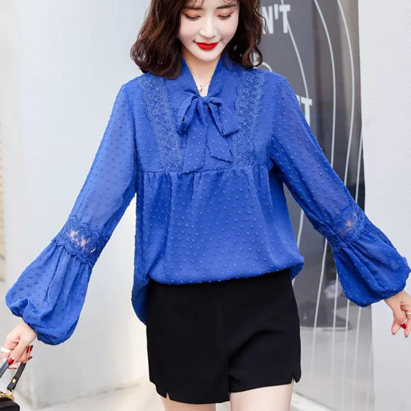 Camicette da donna Camicie Camicia blu Tendenza moda Abbigliamento donna 2022 Chiffon Signore alla moda Top Casual SolidDonna