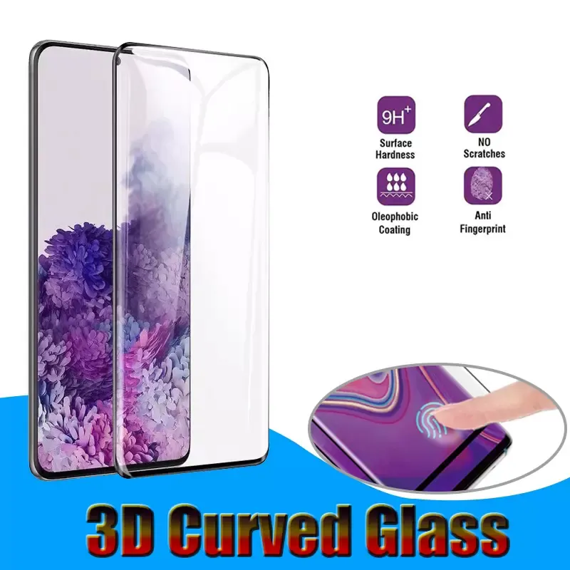 A Quality 3D Curved Tempered Glass Screen Protectors for Samsung Galaxy S8 S9 S10 S20 S21 S22 Plus Note8 Note9 Note10 Pro Note20 Ultra No retail Packing