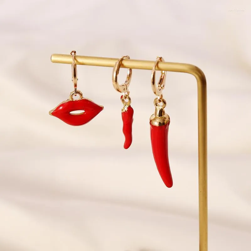 Dangle & Chandelier Gold Filled Red Enamel Drop Earring 2022 Trend Wedding Gift Lip Chili Pepper Delicate Women Fashion Jewelry