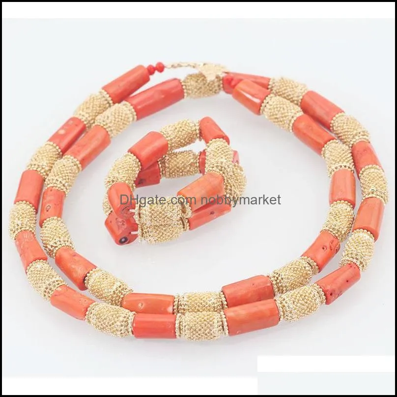 Örhängen Halsband Dubai Bröllop Coral Smycken Kvalitet Män Real Bead Set 50 inches Lång armband för brudgum Abh555 Drop Leverans 2021 Sets p