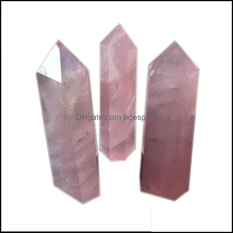 Natural Rose Quartz Pink Crystal Tower Arts Mineral Chakra Healing wandsReiki Energy stone six-sided Point magic wand rough polished