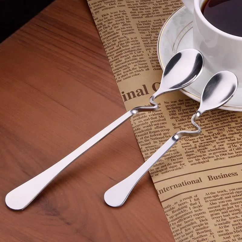 NEW Tea Coffee Honey Drink Adorable Stainless Steel Curved Twisted Handle Spoon U handled V Handle Jam Spoons DH8755