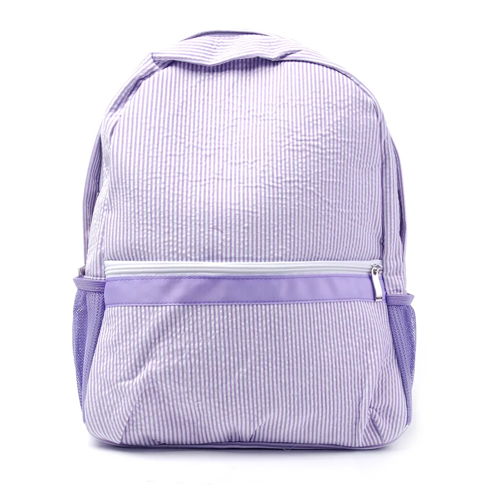 25pcs Lot Purple Large Seersucker School Bags GA warehouse 8 colors Cotton Stripes Classic Backpack Soft Girl personalized Backpacks Boy DOMIL106031