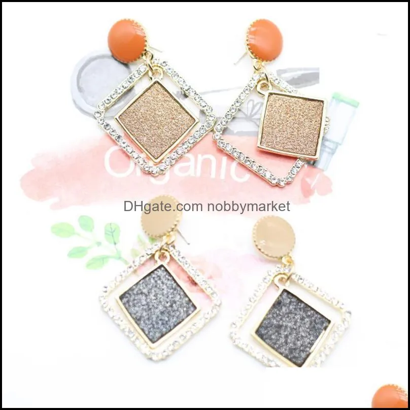 Dangle & Chandelier Inlay White Rhinestone Orange Coffee Color Dripping Oil Hollow Out Square Earrings Vintage Women Jewelry S925