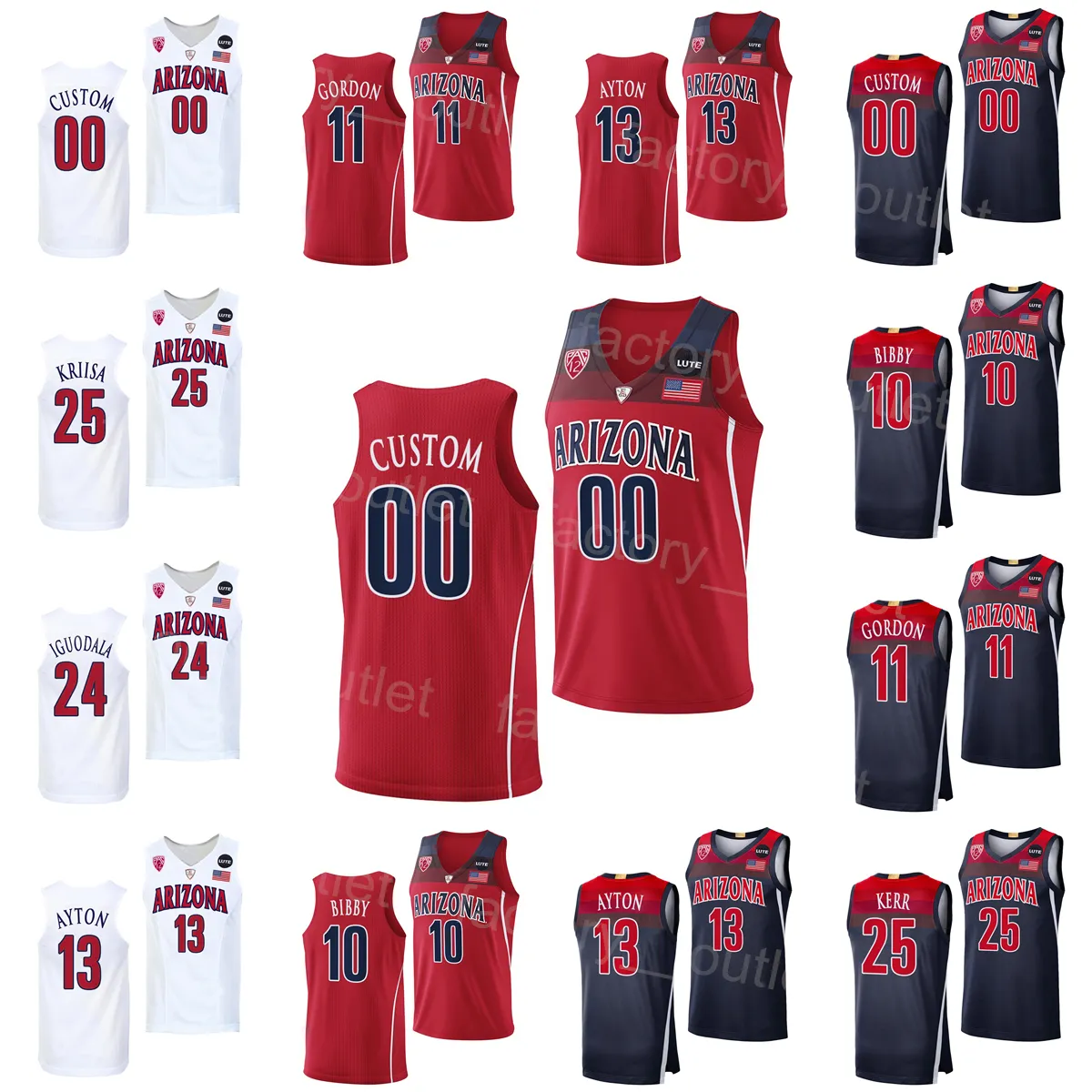 NCAA College Arizona Wildcats Basketball 10 Azuolas Tubelis Jersey 3 Pelle Larsson 32 Sean Elliot 10 Mike Bibby 20 Damon Stoudamire 22 Jason Gardner 25 Steve Kerr