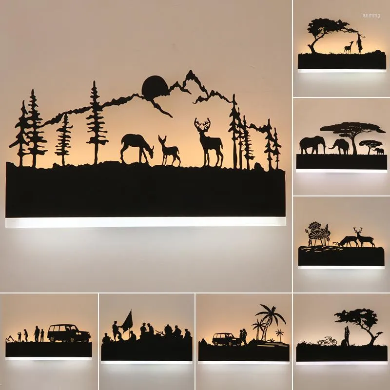 Lâmpada de parede Woods de elefante moderno LED Light Romântica Decoração de casa iluminação para sala de estar Corredor de cabeceira Corredorwall