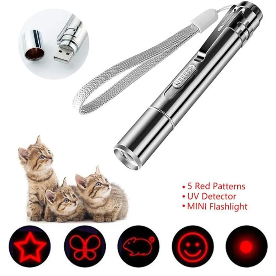 مضحك لعبة Pet Cat Toy Fun Red Dot Light Comple Pight Pointer Laser Pen Toys Toys LED USB UV Flashlister Clephan