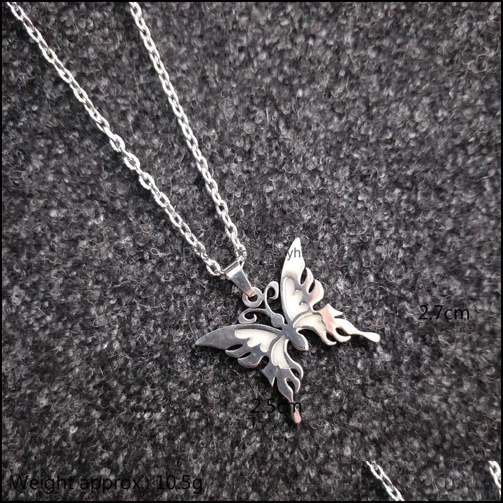 Fashion Creative Glowing Butterfly Pendant Necklace For Women Stainless Steel Chain Luminous Choker Male Jewelry Gifts