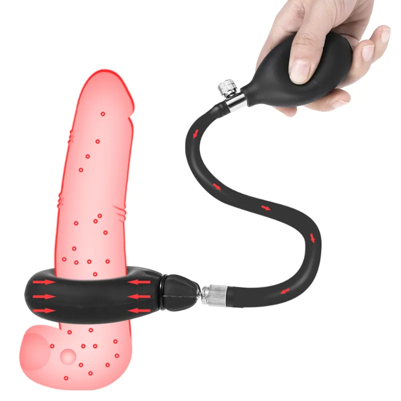 Exvoïde de bite anneaux de pénis élargissement du retard éjaculation de la pompe à anneau en silicone douce érection du manchon de scrotum gonflable