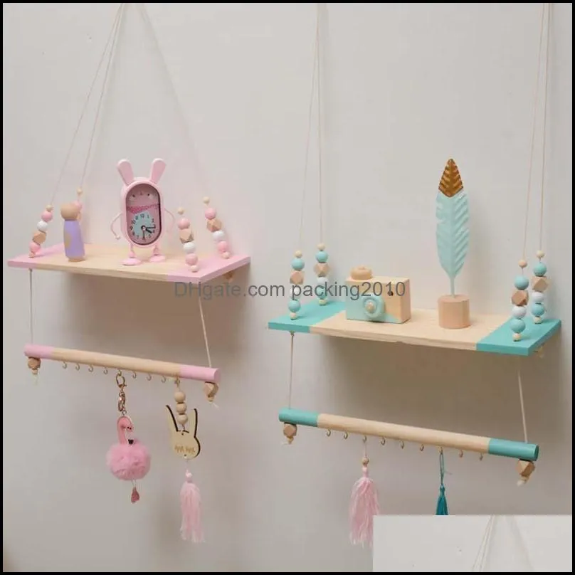 Other Home Decor Nordic Style Child Nursery Room Decoration Wooden Bead Double Shelf Children`s Soft Wall