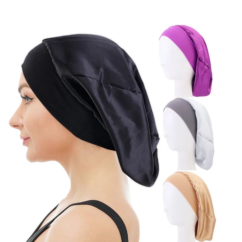 Ny Satin Sleep Cap Elastic Wide Edge Satin Bonnet Långt hår Hat sovande hattar Wrap Night Cap Hair Care Bonnet For Women Men Cap