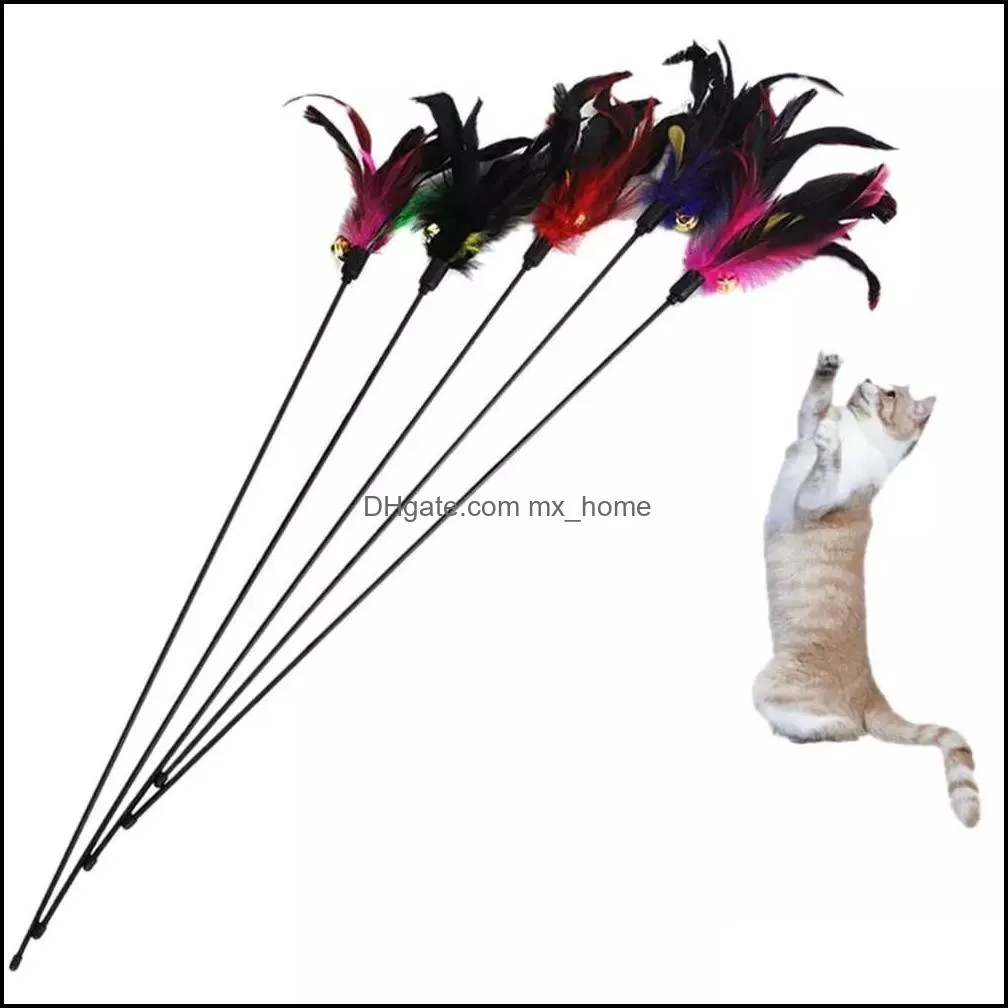 bell feathers pet toys soft colorful rod toy for cats kitten funny playing interactive cat supplies wll216